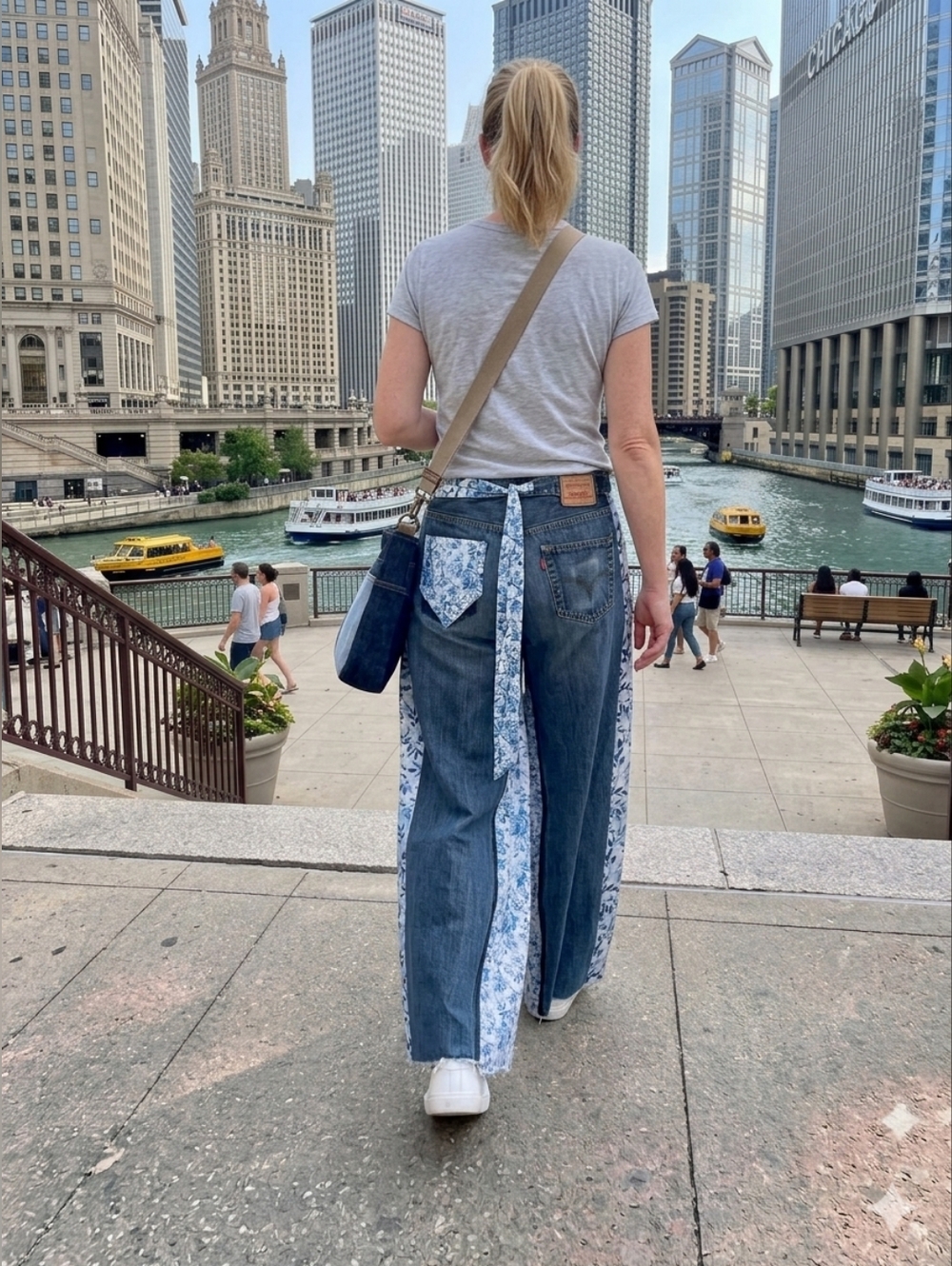 Upcycled Second Life Denim-wrap Jeans With Beautiful Cotton Panels